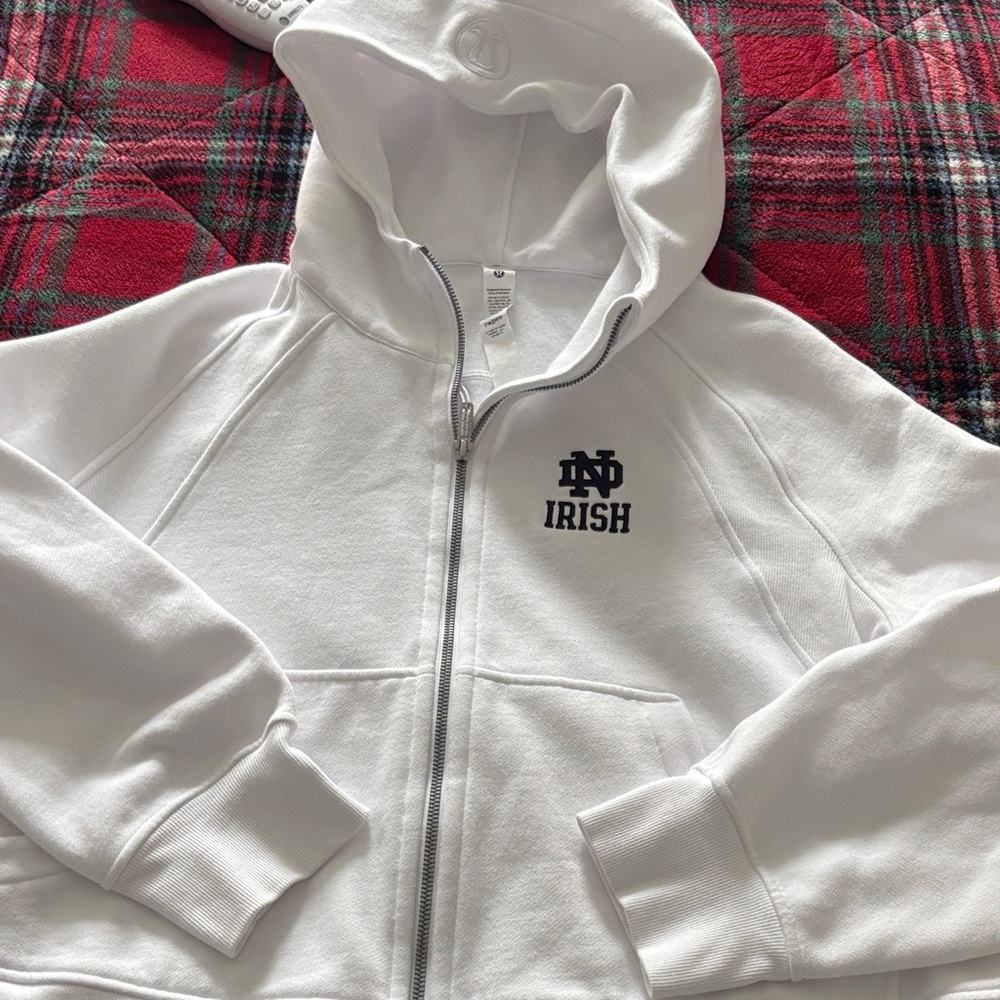 lululemon athletica White Full-Zip Hoodie with Navy ND Irish Logo